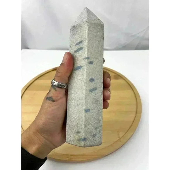 Blue Manganese Obelisk Point Tower 7 1/4" Natural Healing Quartz Crystal 843g - Picture 2 of 8